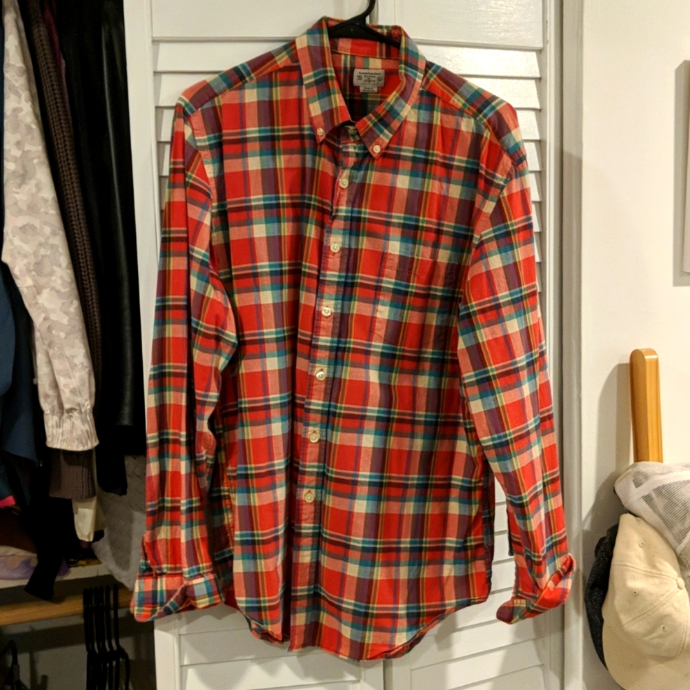 J.Crew summer plaid shirt Large tailored fit